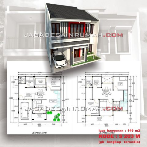 denah rumah tingkat minimalis