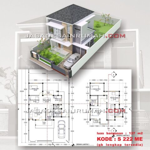 denah rumah simple modern 2 lantai