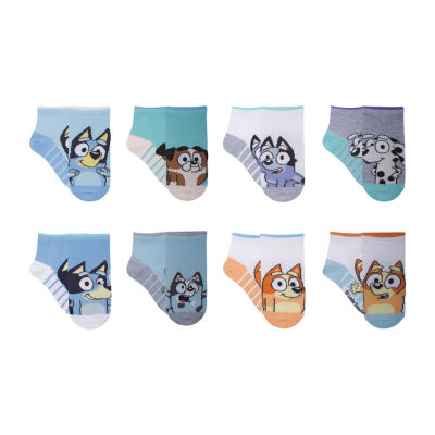 Little & Big Boys 8 Pair Bluey Quarter Ankle Socks