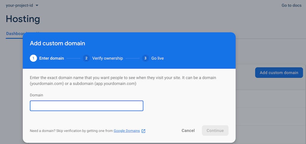 Add custom domain in Firebase Hosting