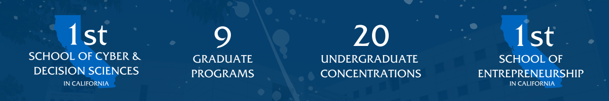 20 Undergraduate Concentrations, 9 Graduate Programs, 1st School of Cyber & Decision Sciences, 1st school of entrepreneurship in California