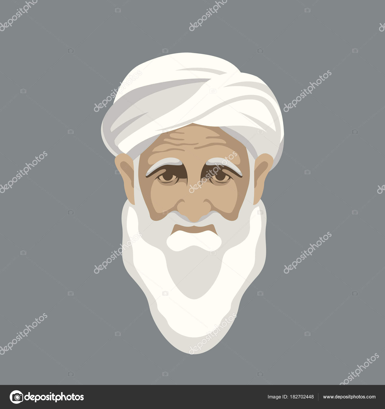 Arab old man face vector illustration flat style front — Stock ...