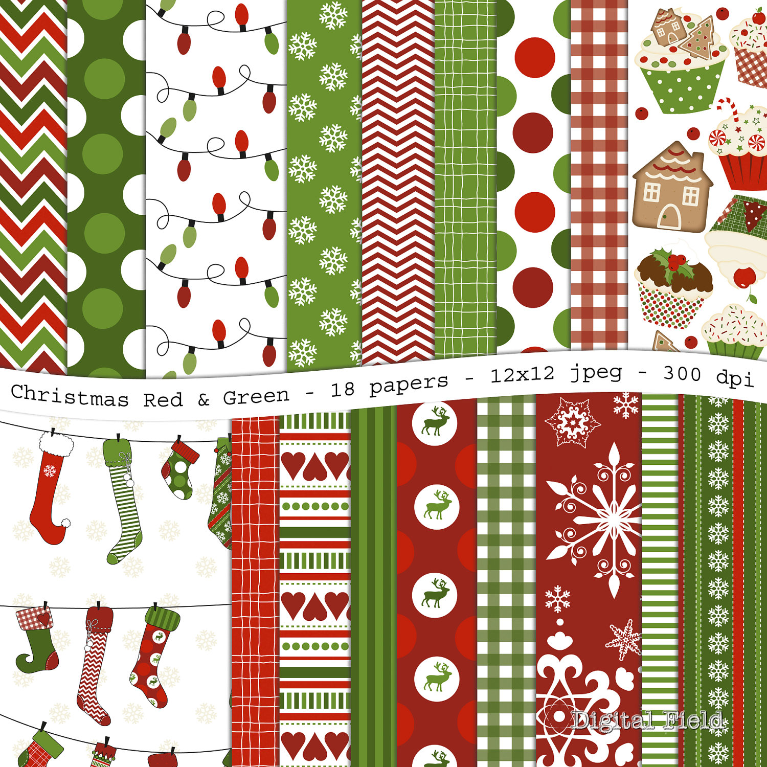 Christmas digital scrapbooking paper pack 18 jpeg red and