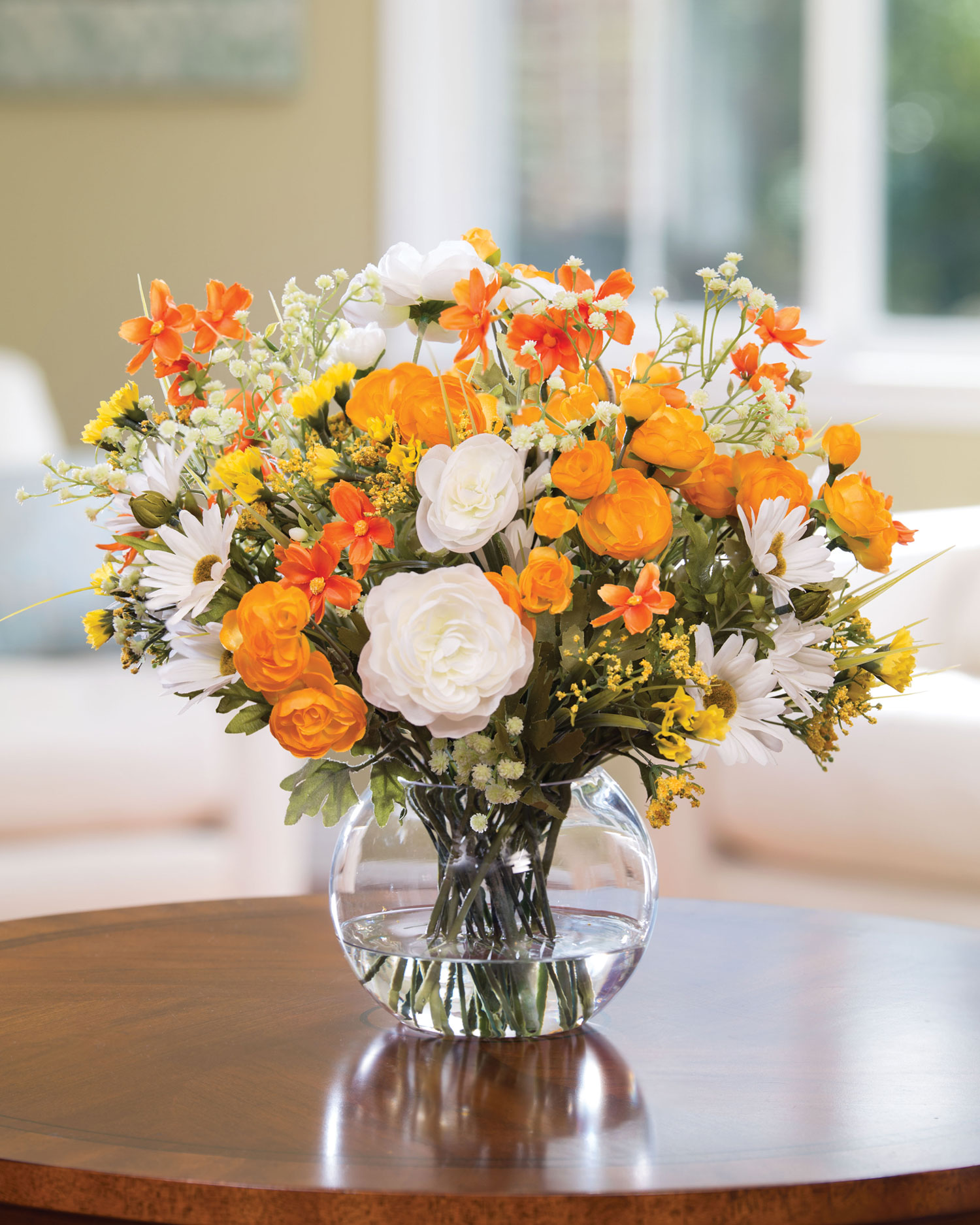 Happy Daisy & Ranunculus Silk Flower Centerpiece at Petals