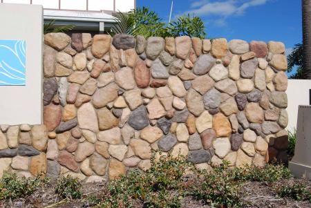 River stone wall