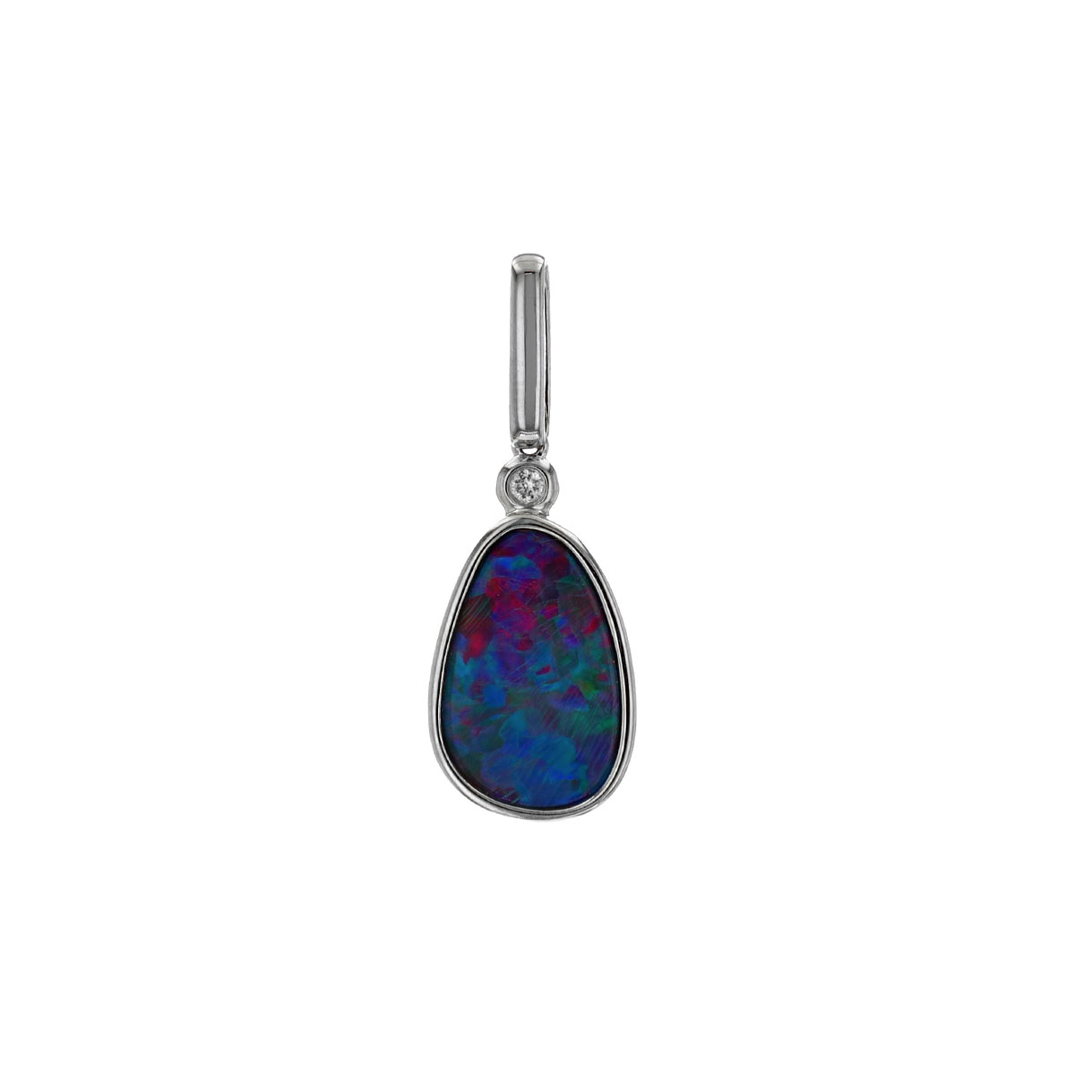 14K White Gold Australian Opal Doublet and Diamond Pendant