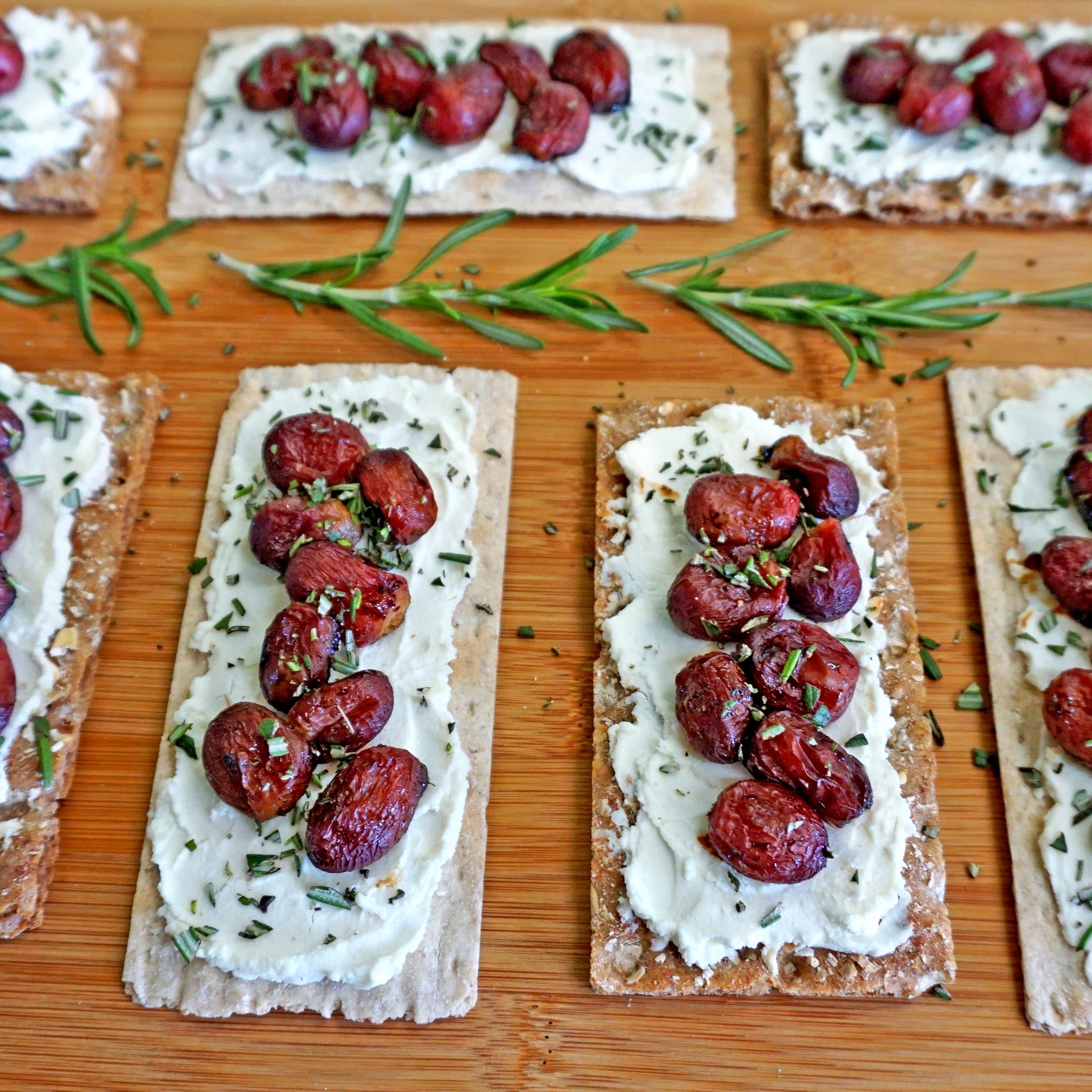 Roasted Grape and Goat Cheese Topped Wasa Crackers