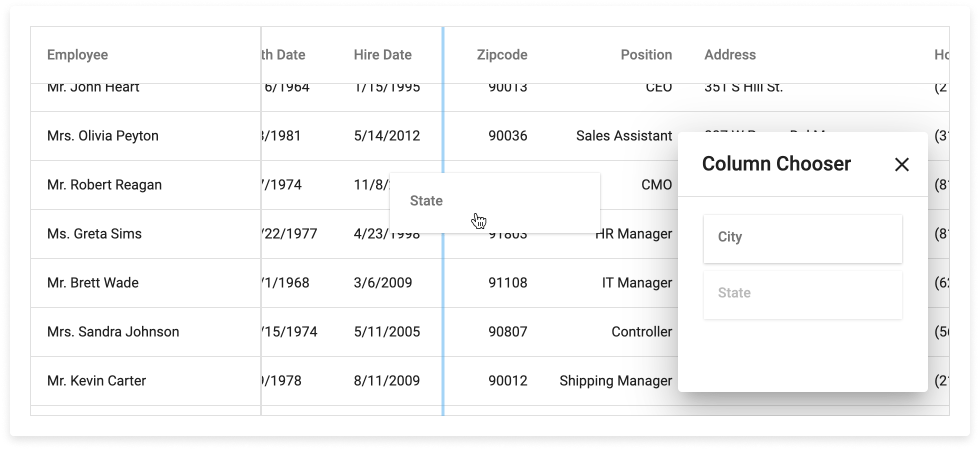 Column and Layout Customization