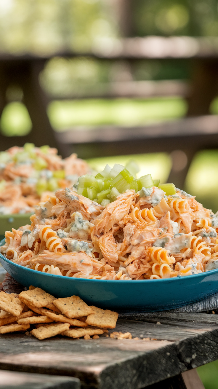 This Buffalo Chicken Pasta Salad is a perfect mix of flavors and textures. The tender pasta and juicy chicken come together with a spicy kick that everyone will love. Toss in some crunchy veggies and a creamy dressing for a dish that's great for any gathering!