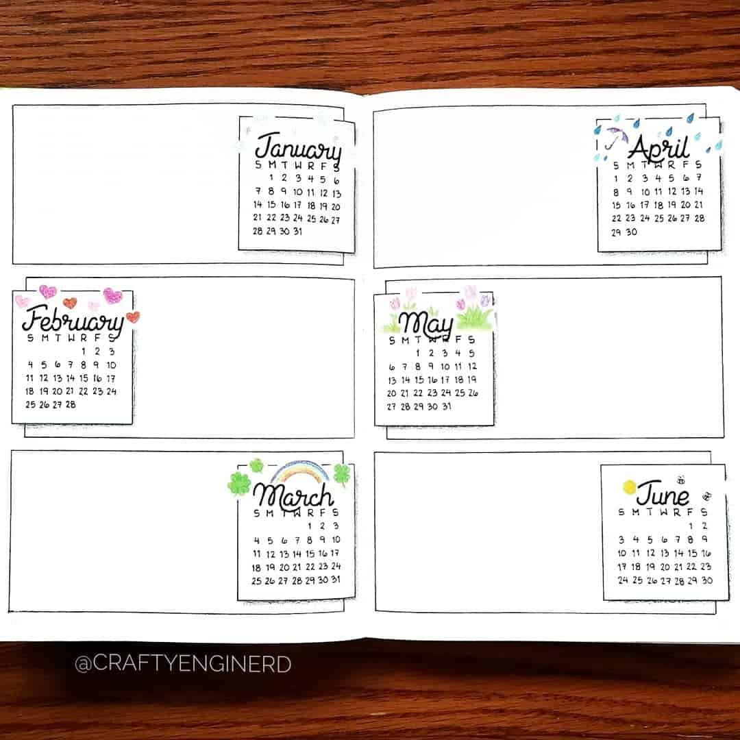 I love how the calendar squares have been offset to a different side each time and then decorated!