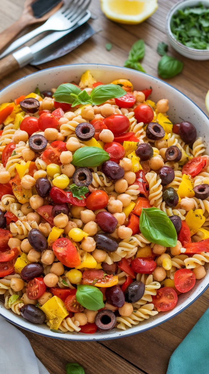 This Mediterranean chickpea pasta salad is a colorful mix of fresh veggies and hearty chickpeas. Tossed with a zesty dressing, it's perfect for a light lunch or a side at your next gathering. Enjoy the bright flavors and satisfying textures in every bite!