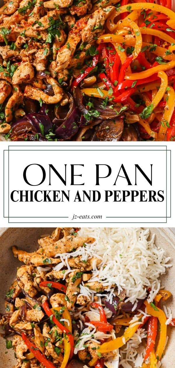 baked chicken and peppers pinterest long pin.