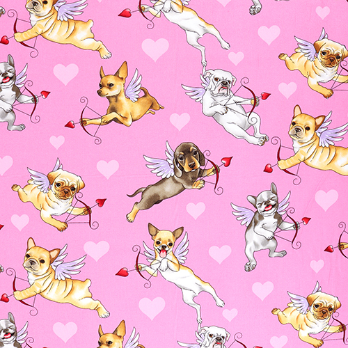 Puppy Love Cupid Dogs Fabric by Alexander Henry