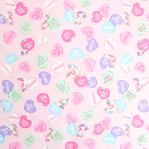 Unicorn Love Hearts Sweet Candy Words Fabric by Cosmo