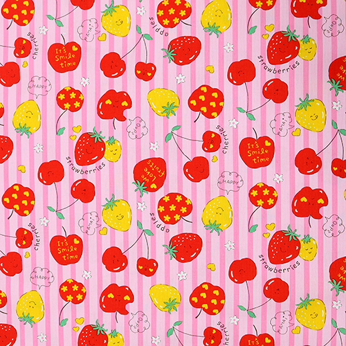 Smile Time Kawaii Fruit Apple Strawberry Fabric by Kokka