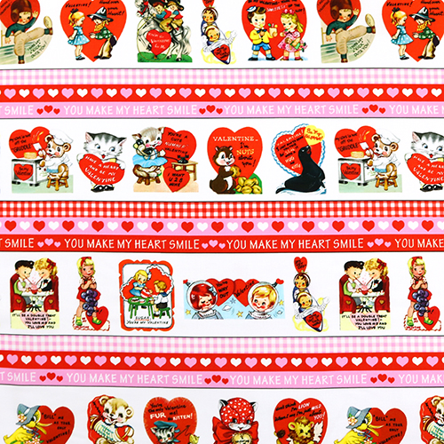 Vintage Valentine Kisses Fabric by Michael Miller