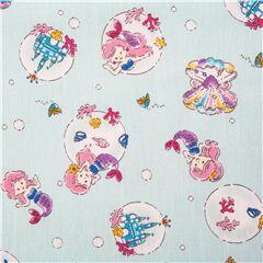 Cute Tumbling Mermaid Seashell Castle Fabric by Japanese Indie