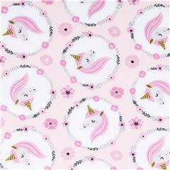 Pink Unicorn Floral Vignettes Fabric by Stof France