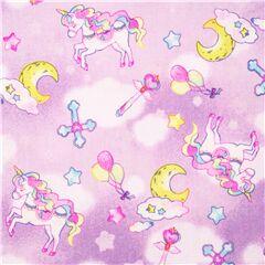 Kawaii Unicorn Glitter Cloudy Cross Moons Fabric by Japanese Indie