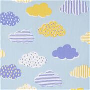 Blue Kawaii Retro Stripey Clouds and Raindrops