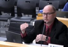 Brad Appleby, the City of Peterborough's director of planning, development and urban design, responds to a councillor's question about the proposed Strategic Land Acquisition and Conveyance Program during a city council meeting on January 27, 2025. (kawarthaNOW screenshot of City of Peterborough video)