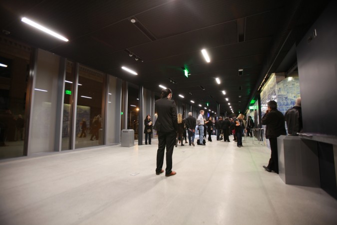 SFJAZZ Center second floor reception area on opening night, January 21, 2013. Photograph by Kevin Warnock.