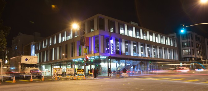 SFJAZZ Center exterior photographed on opening night, January 21, 2013, San Francisco, California USA. Photograph by Kevin Warnock.