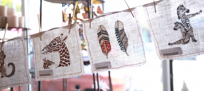 Textiles for sale at Heartfelt gift store at 436 Cortland Avenue, San Francisco, California, USA, August 1, 2013. Photo by Kevin Warnock.