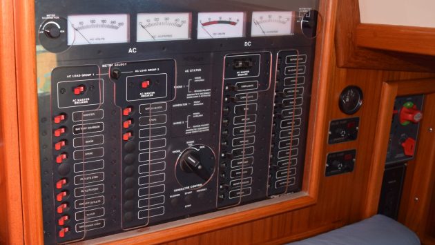 Rewiring a boat: A typical switched circuit breaker panel. Credit: Duncan Kent