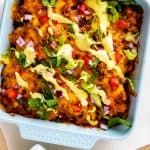 Square photo of keto cheeseburger casserole.