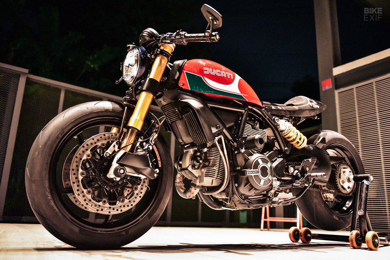 A Scrambler Ducati cafe'd by a pro moto designer