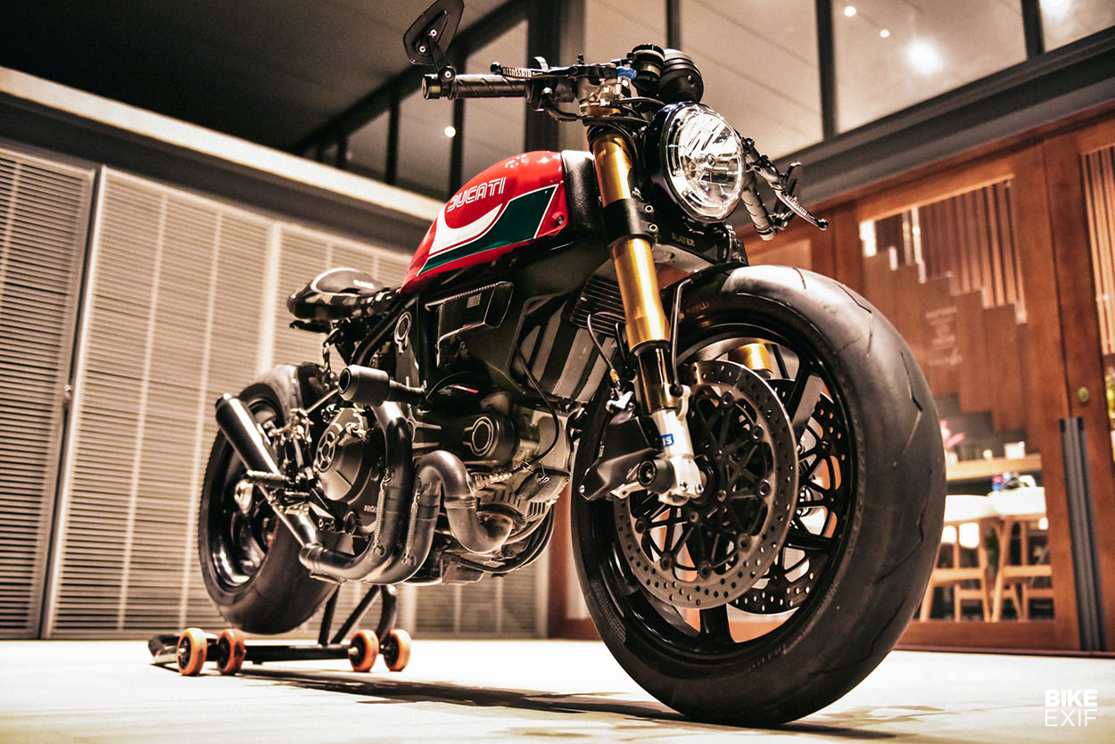 A Scrambler Ducati cafe'd by a pro moto designer