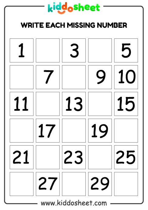 Missing Number Worksheet Free Printable Files - Kiddosheet image.