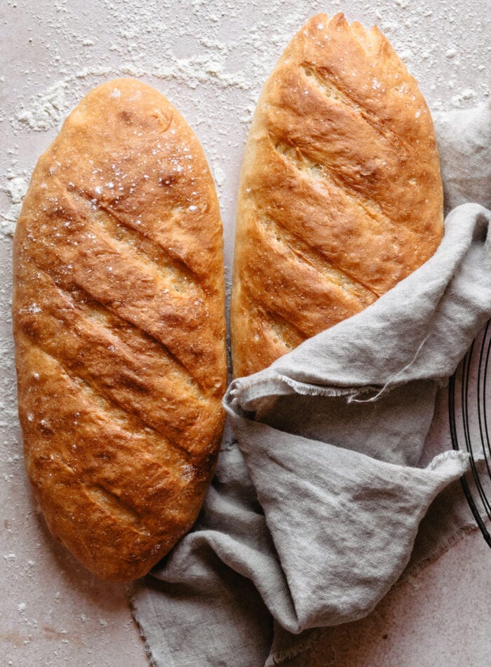 two loaves of french bread.