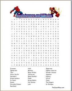 Superhero Word Search Puzzle