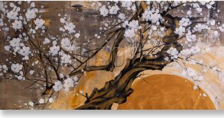 golden zen asian blossom large canvas painting