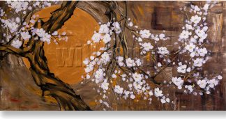 golden zen asian blossom large oil painting