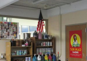 Luna Zuniga has her flag in the corner of the classroom. It's easily visble from most parts of the room here.