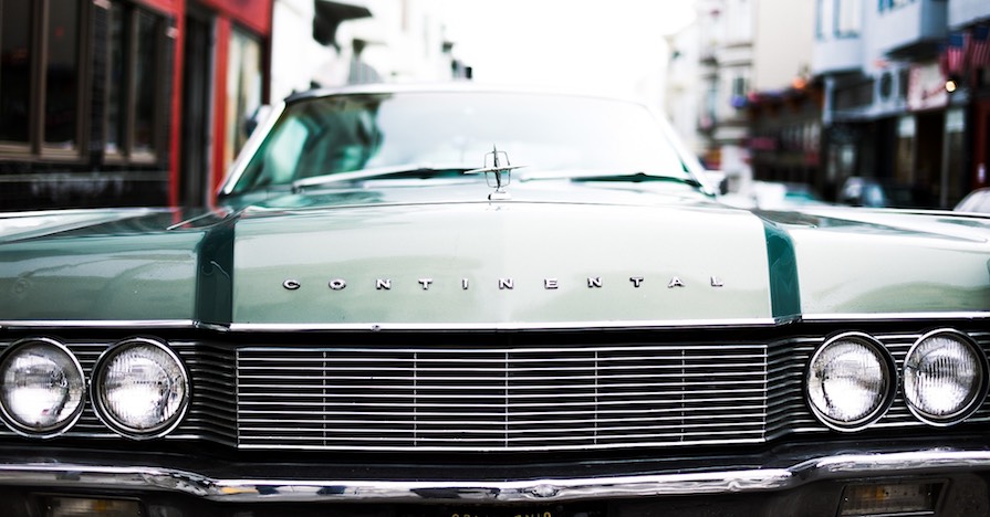 The lengthy grille on a Lincoln Continental shields the car's radiator.