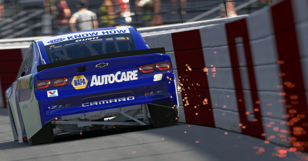 Chase Elliott iRacing eNASCAR Richmond 2020 NAPA AutoCare sparks