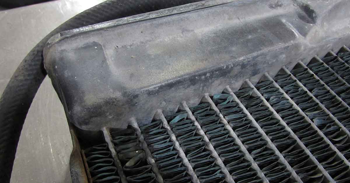 An old radiator that has suffered from a radiator leak