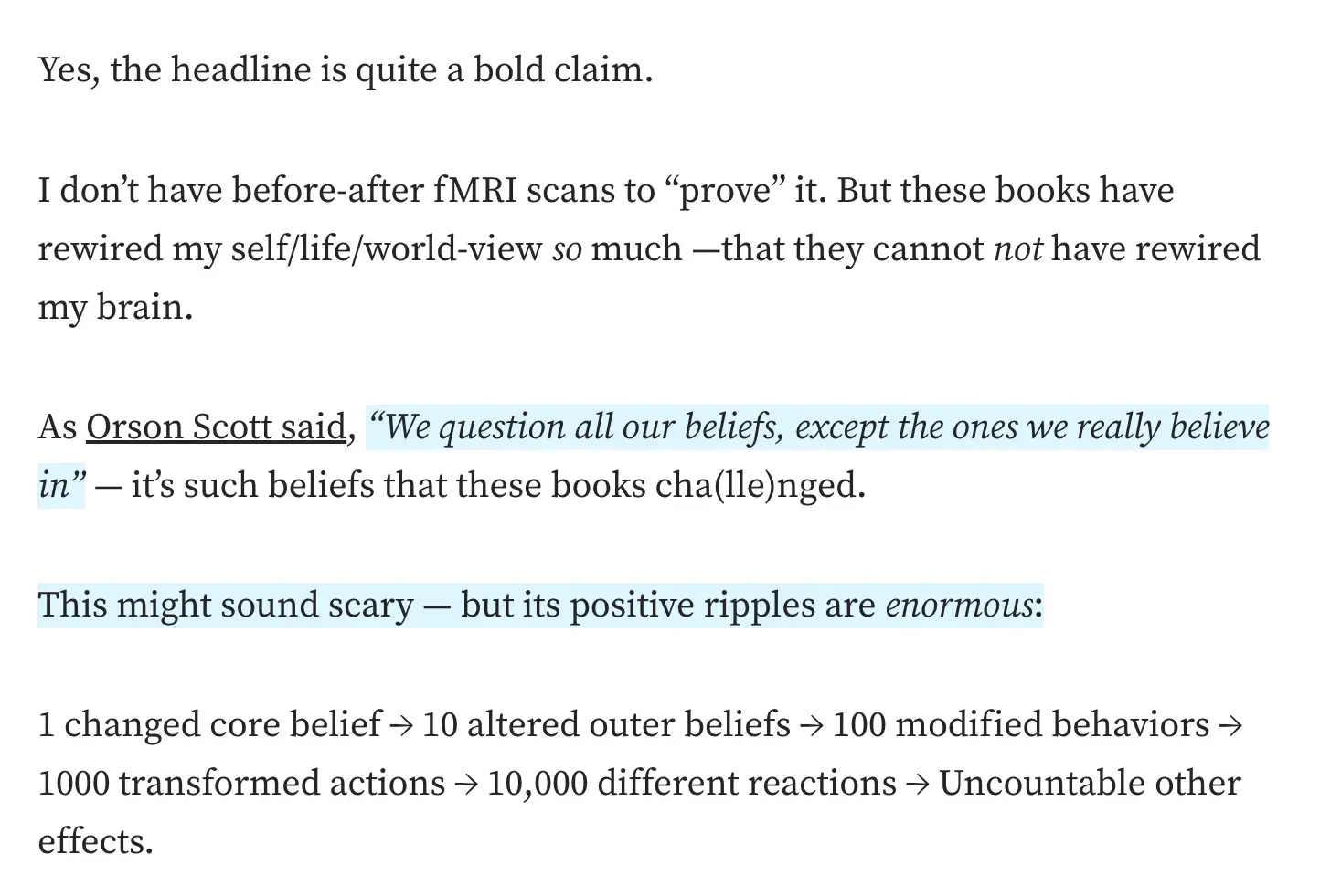 good intro sentence example - using quotes by famous people: “we question all our beliefs, except the ones we really believe in” - orson scott