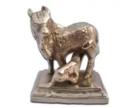 Krishna's Cow with Calf -- Solid Brass, Small 2.5" x 2.4"