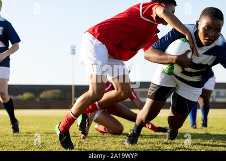 Young adult female rugby match Stock Photo