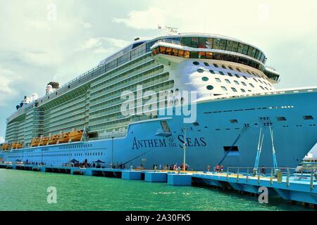 The Royal Caribbean Anthem Of The Seas Cruise Ship, docked in San Juan Cruise Port Terminal. Stock Photo