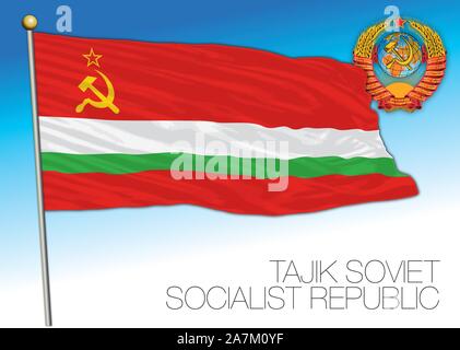 Tajikistan historical flag with Soviet Union coat of arms, vector illustration, CCCP Stock Vector