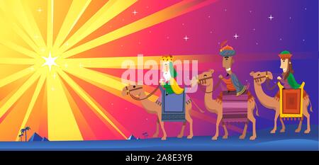 Three Wise kings following the Star of Bethlehem Stock Vector