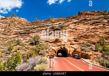 Tunnel through the rocks at Zion National Park Stock Photo