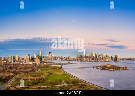 Aerial view of New York City and Jersey City skylines Stock Photo