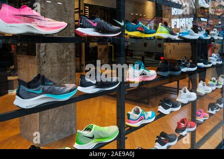 Hongkong - Noveber, 2019: Nike sneakers in in shop window at sneaker street in HongKong Stock Photo